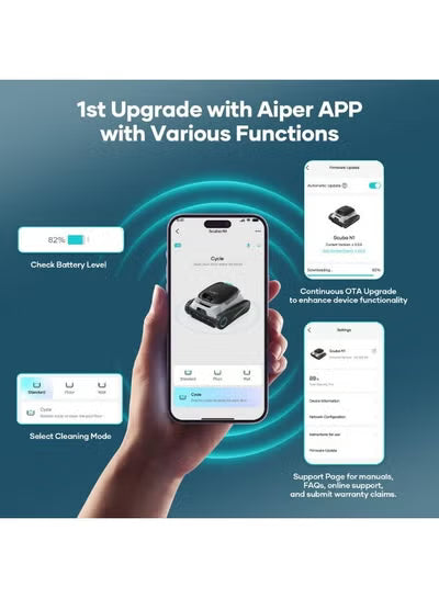 Aiper Scuba N1 Pro Cordless Robotic Pool Cleaner – Quad-Brushless Motors, 180-Min Battery, Infrared Sensors, Horizontal Waterline Cleaning, 5L Basket, In-Ground Pools up to 2,150 sq.ft – White