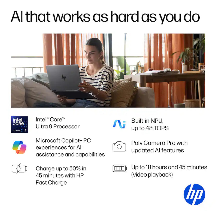 HP - OmniBook X Flip - Copilot+ PC - 16" 3K OLED Touch-Screen Laptop - Intel Core Ultra 9 288V 2024 - 32GB Memory - 2TB SSD - Eclipse Gray