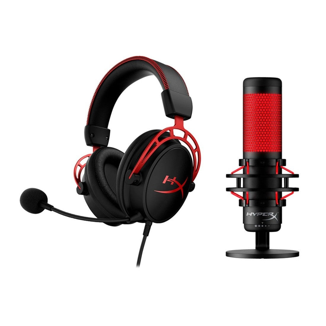 HyperX Cloud Alpha Gaming Headset + QuadCast USB Microphone – Black / Red