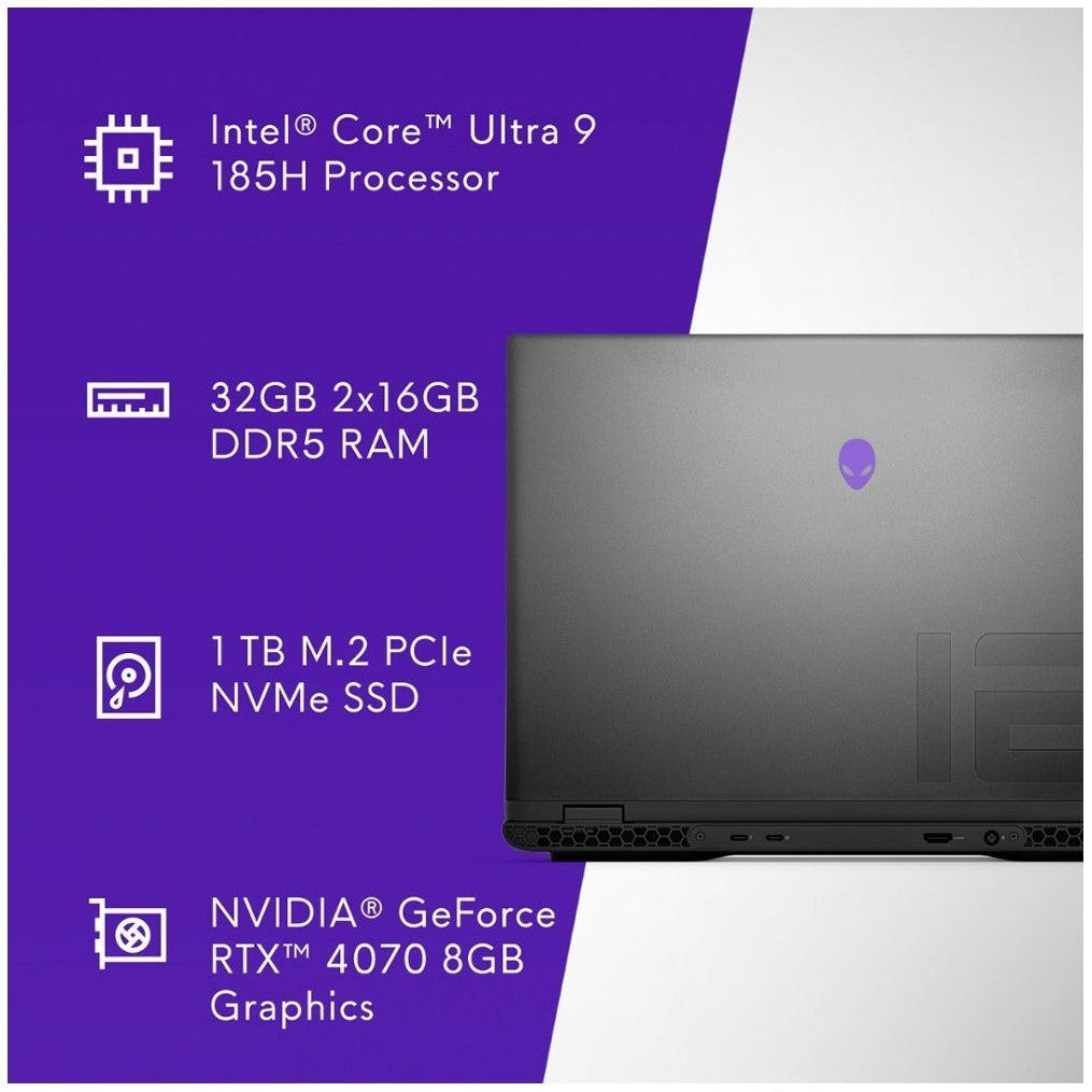 Alienware m16 R2 16" QHD 240Hz Gaming Laptop – Intel Ultra 9, 32GB RAM, 1TB SSD, RTX 4070 (8GB) – Dark Metallic Moon