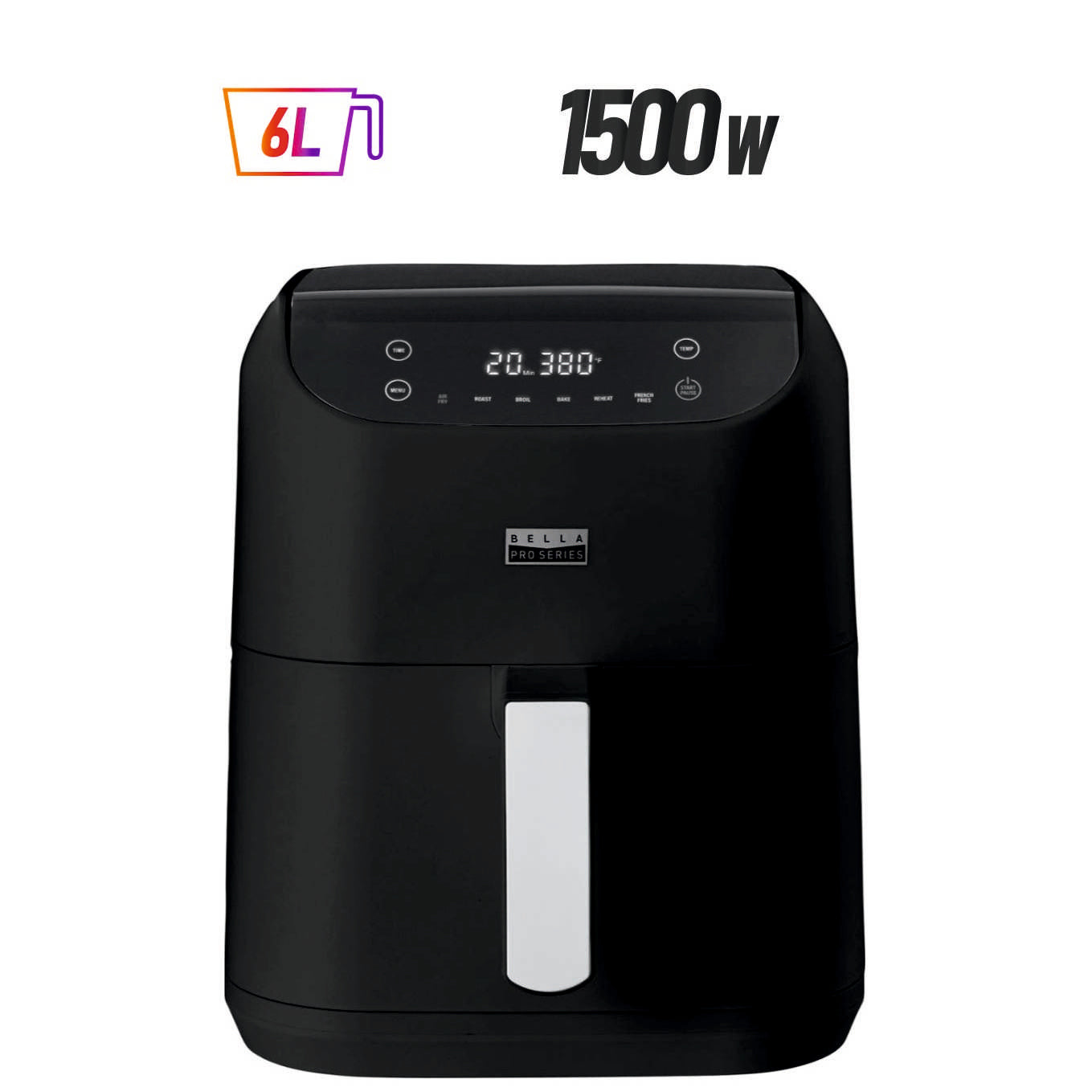 Bella Pro Series 6 Qt. 1500W Digital Air Fryer with Touchscreen – Black
