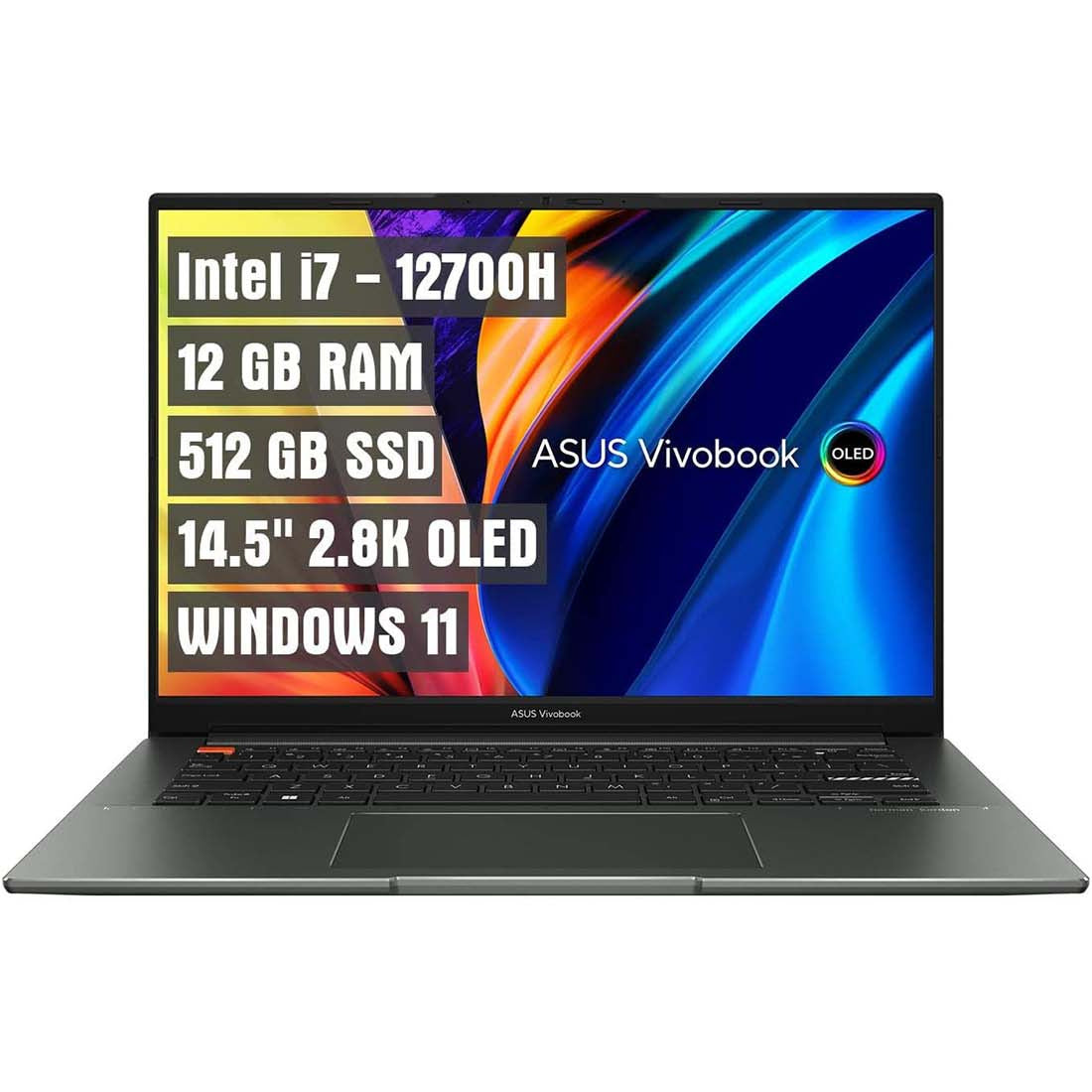 لابتوب ASUS VivoBook 14.5 بوصة بمنصة Intel Evo – معالج Core i7، ذاكرة وصول عشوائي 12 جيجابايت، قرص تخزين صلب 512 جيجابايت – أسود داكن