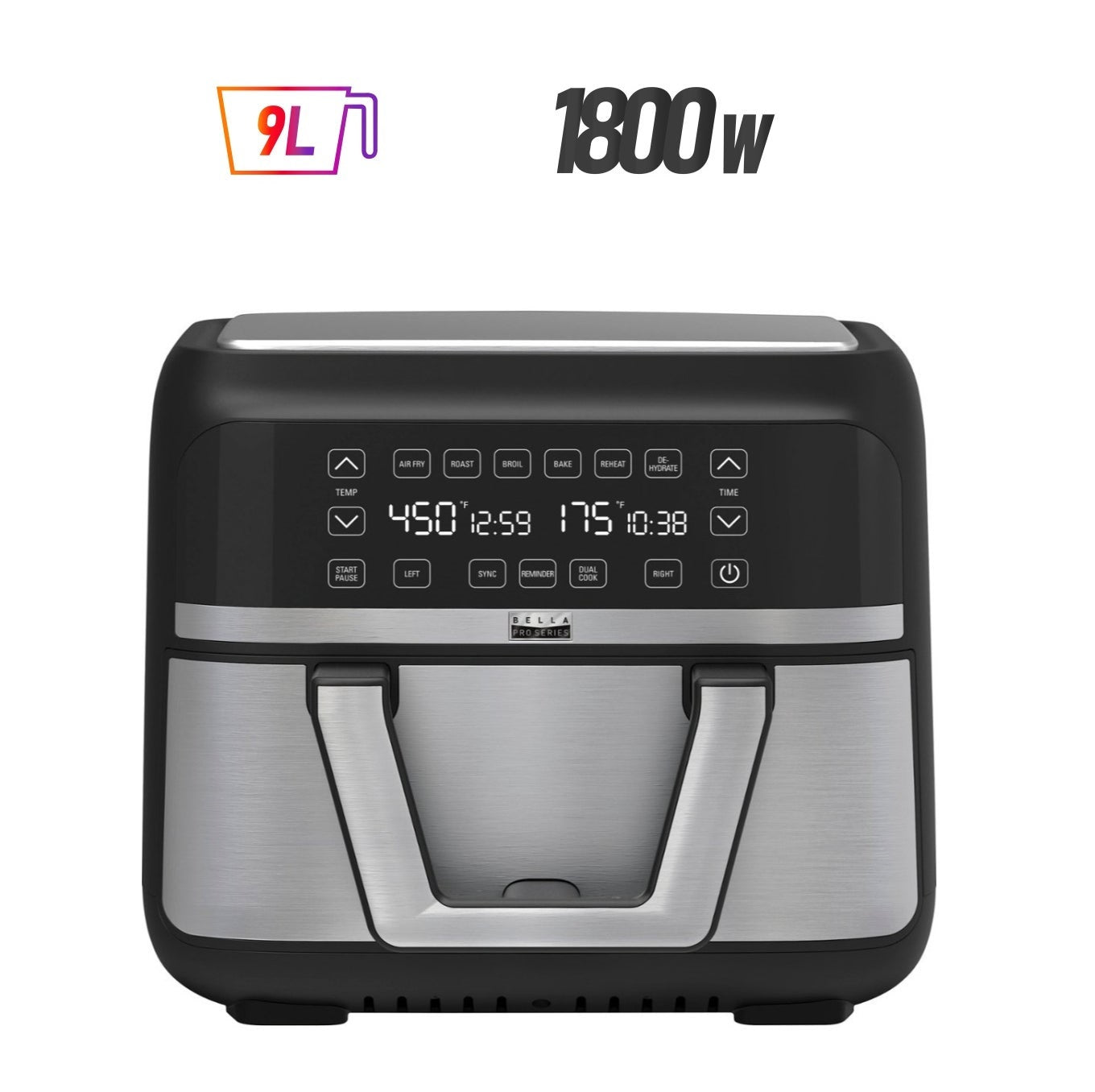 Bella Pro Series 9-Qt Digital Air Fryer with Dual Flex Basket, 1800W – Stainless Steel