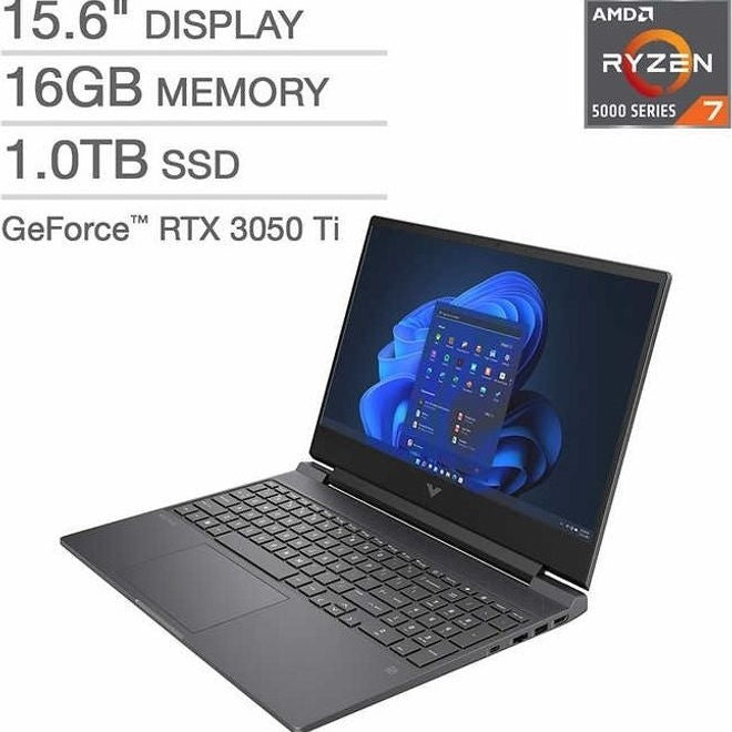 لابتوب الألعاب HP Victus 15.6 بوصة، معالج Ryzen 7 5800H، ذاكرة وصول عشوائي 16 جيجابايت، قرص صلب SSD سعة 1 تيرابايت، بطاقة رسومات RTX 3050 Ti، شاشة 144 هرتز FHD، ويندوز 11 – رمادي