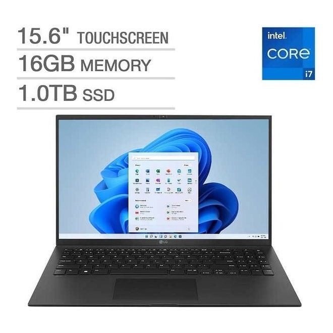LG Gram 15.6" Touchscreen Laptop, 12th Gen Intel Core i7-1260P, 16GB RAM, 1TB SSD, Windows 11 – Black