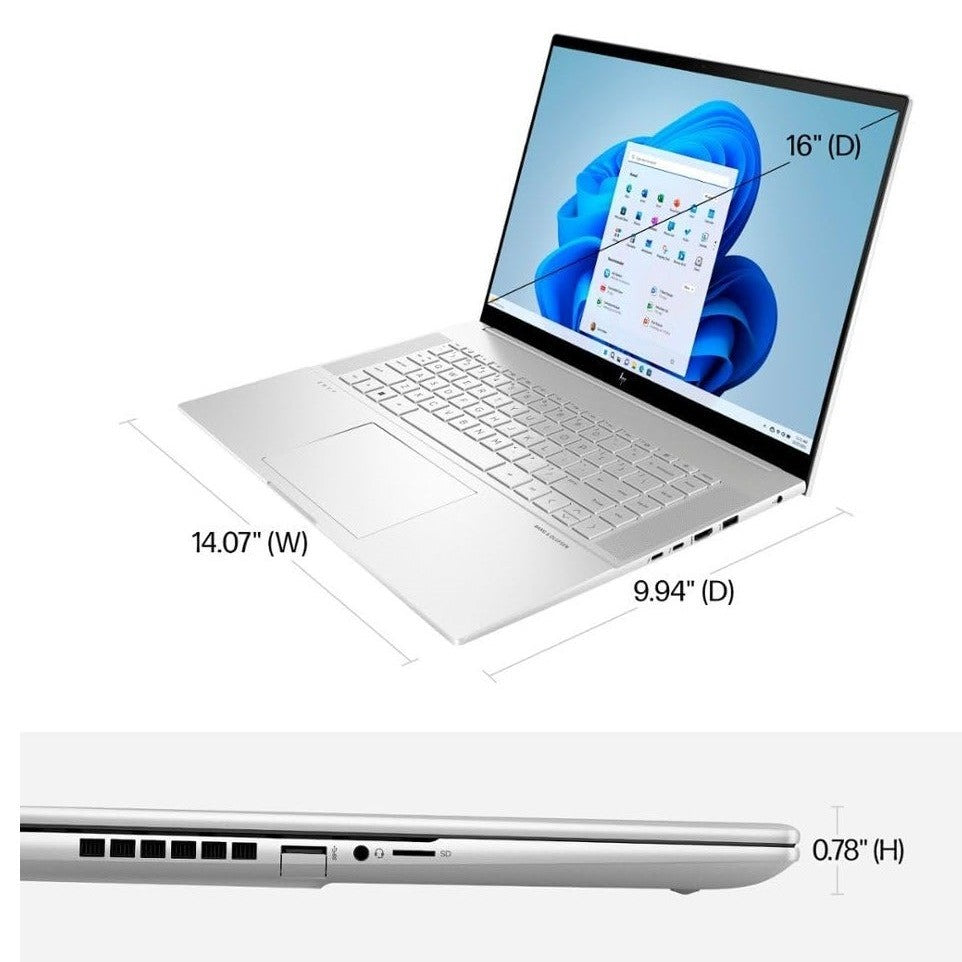 كمبيوتر محمول HP ENVY بشاشة لمس 16 بوصة، Intel Core i7-13700H، ذاكرة وصول عشوائي 32 جيجابايت، SSD سعة 2 تيرابايت، NVIDIA RTX 4060 (8 جيجابايت)، Windows 11 Home – فضي
