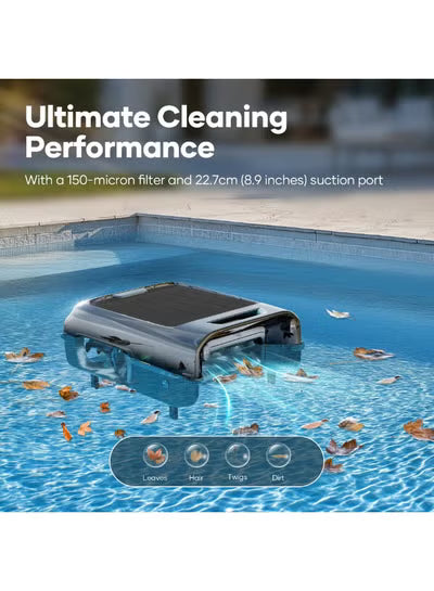 Aiper Surfer S2 Solar-Powered Robotic Pool Skimmer – 24/7 Continuous Cleaning, 35+ Hour Battery, DebrisGuard, 150μm Filter, App Control, Anti-Stranding – Gray