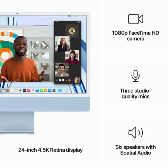 Apple iMac 24" Retina Display – شريحة M3، ذاكرة وصول عشوائي 8 جيجابايت، قرص SSD سعة 256 جيجابايت – أزرق (يشمل لوحة مفاتيح Magic وماوس)