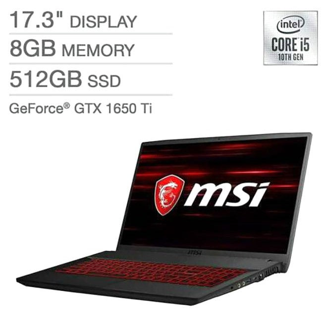 MSI GF75 Thin Gaming Laptop, 17.3" FHD 144Hz Display, 10th Gen Intel Core i5-10300H, 8GB RAM, 512GB SSD, GTX 1650 Ti 4GB, Windows 10 Home – Aluminum Black