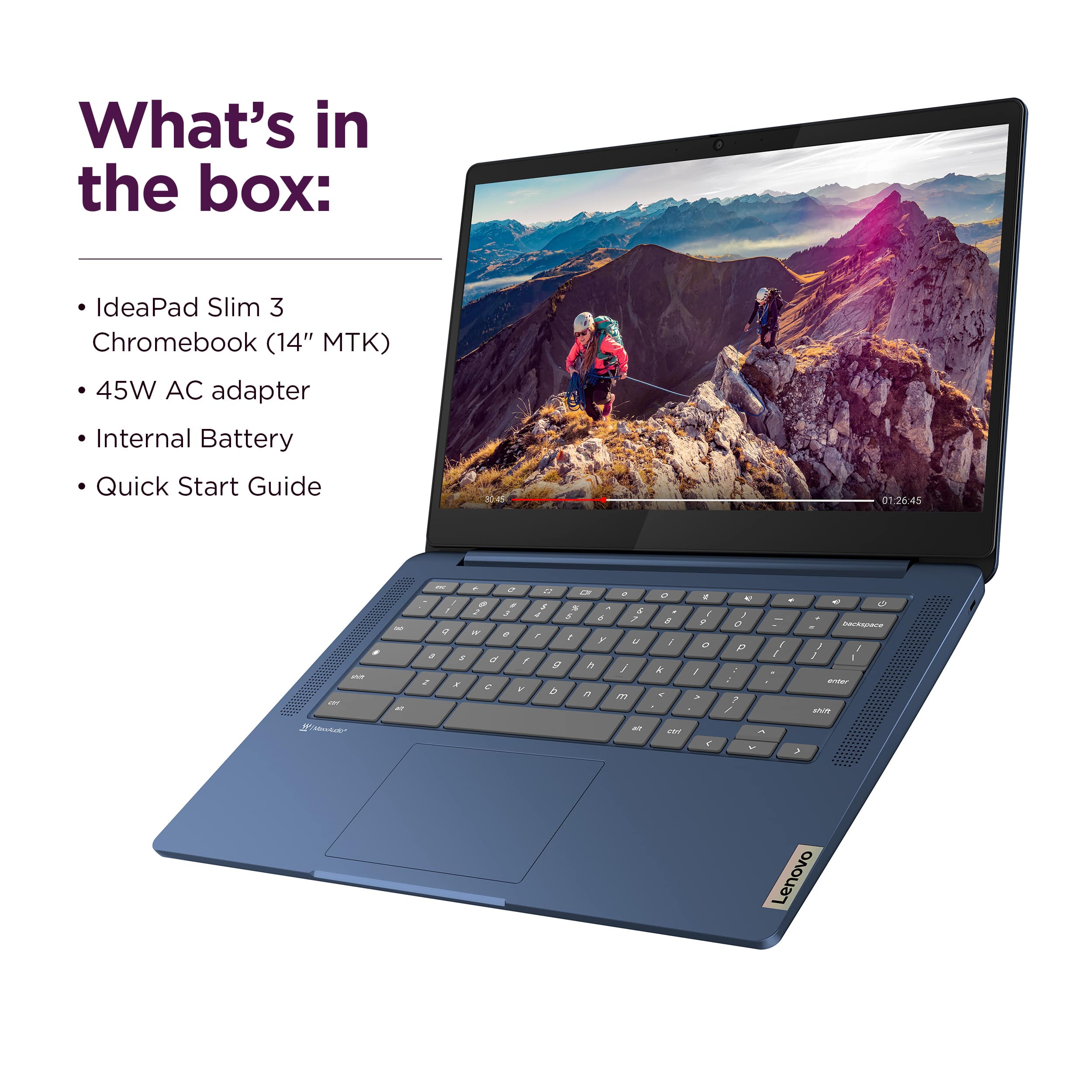 Lenovo IdeaPad Slim 3 Chromebook 14" Laptop, MediaTek, 4GB RAM, 64GB eMMC, Chrome OS, Abyss Blue - International Version