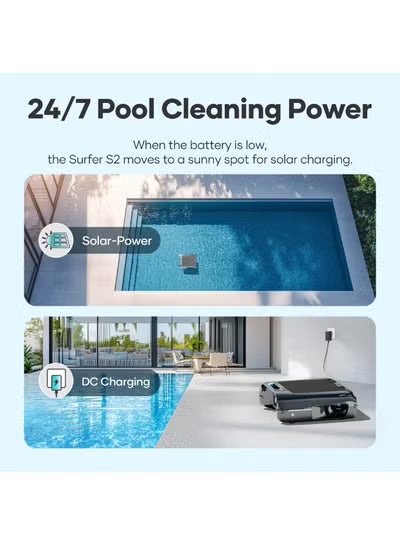 Aiper Surfer S2 Solar-Powered Robotic Pool Skimmer – 24/7 Continuous Cleaning, 35+ Hour Battery, DebrisGuard, 150μm Filter, App Control, Anti-Stranding – Gray