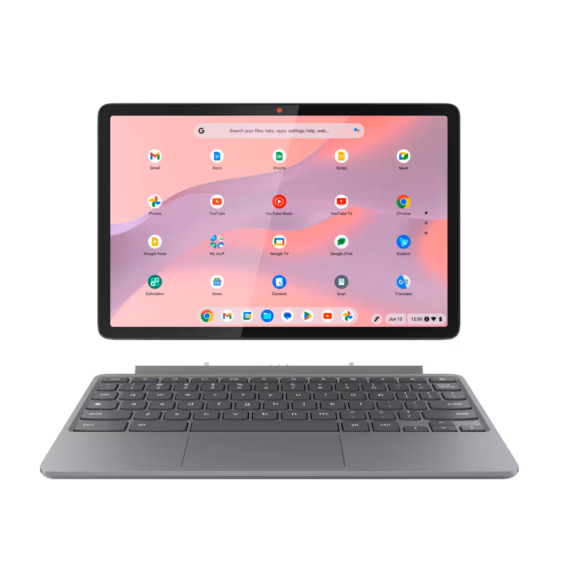 جهاز كمبيوتر محمول Lenovo Chromebook Duet Gen 9 بشاشة لمس WUXGA مقاس 11 بوصة 2 في 1 – MediaTek Kompanio 838، ذاكرة وصول عشوائي (RAM) سعة 8 جيجابايت، وذاكرة eMMC سعة 128 جيجابايت، ونظام تشغيل Chrome OS، وقلم USI 2 ولوحة مفاتيح - لون رمادي لونا