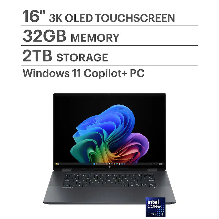 HP - OmniBook X Flip - Copilot+ PC - 16" 3K OLED Touch-Screen Laptop - Intel Core Ultra 9 288V 2024 - 32GB Memory - 2TB SSD - Eclipse Gray