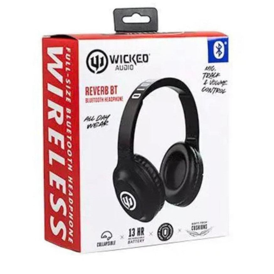 Wicked Audio Reverb BT – سماعات بلوتوث لاسلكية | صوت جهير محسّن، تصميم قابل للطي – أسود