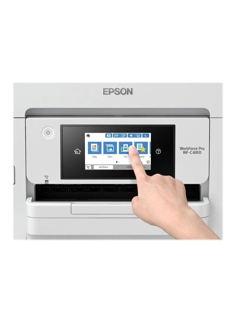 طابعة Epson WorkForce Pro WF-C4810 المتكاملة نافثة للحبر بالألوان – طباعة، مسح ضوئي، نسخ، فاكس | 25 صفحة في الدقيقة، درجين سعة 250 ورقة، Wi-Fi، إيثرنت، شاشة تعمل باللمس