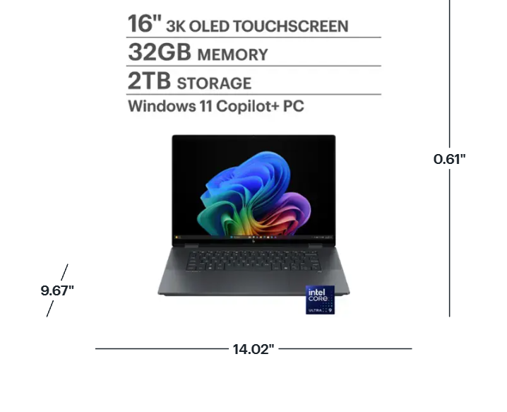 HP - OmniBook X Flip - Copilot+ PC - 16" 3K OLED Touch-Screen Laptop - Intel Core Ultra 9 288V 2024 - 32GB Memory - 2TB SSD - Eclipse Gray