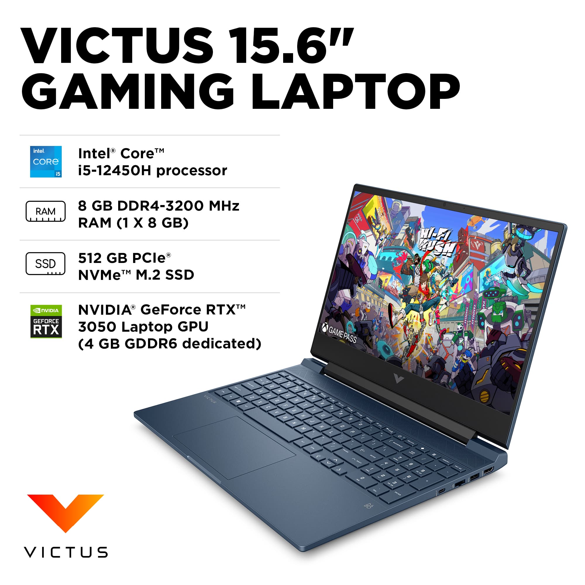 HP Victus 16.1" Gaming Laptop, Ryzen 7, 16GB RAM, 512GB SSD, GeForce RTX 4070, Windows 11 Home, Mica Silver - International Version