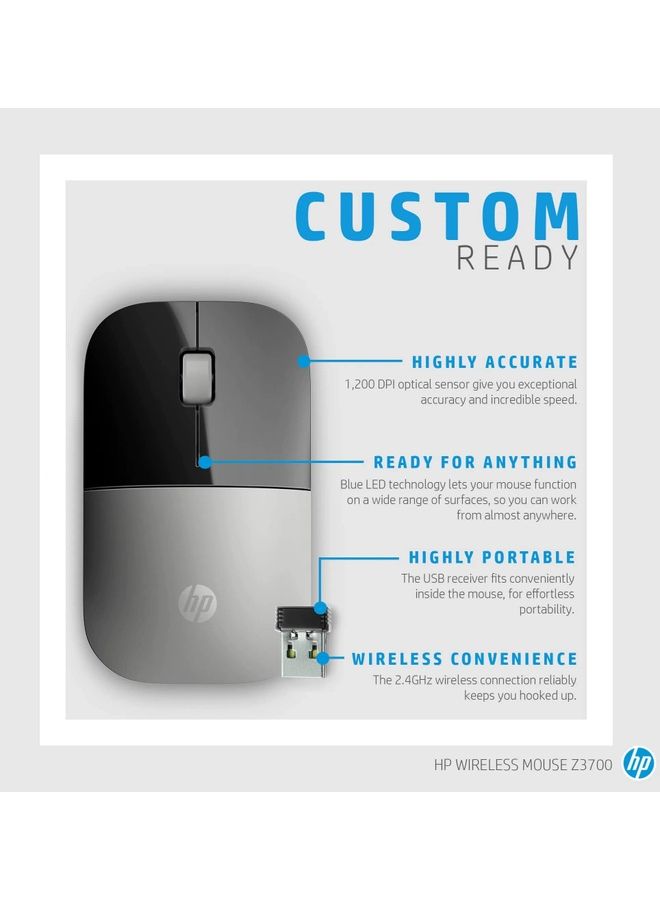 HP Z3700 Slim Wireless Mouse – Natural Silver, 7UH87AA#ABL
