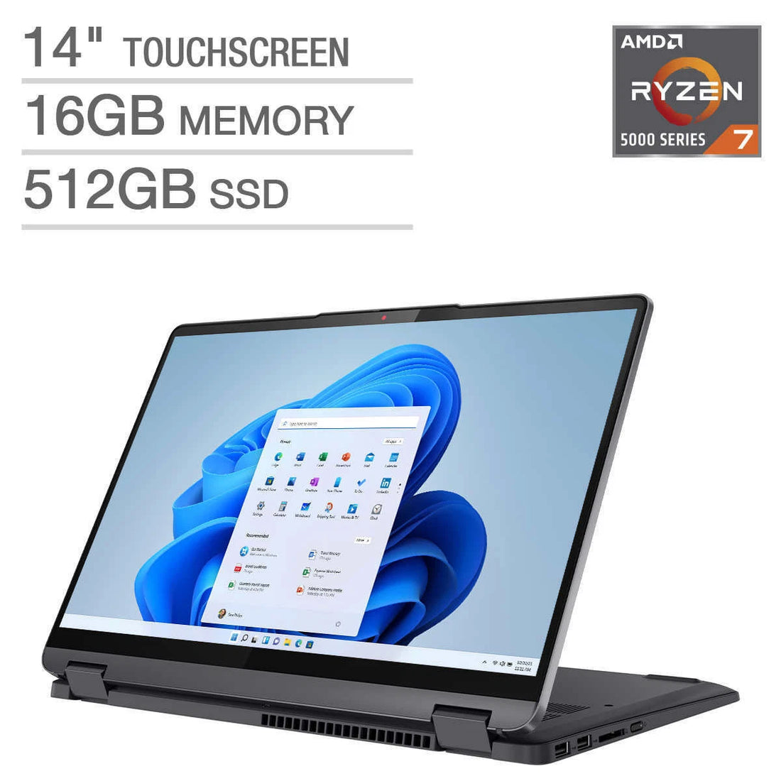 Lenovo IdeaPad Flex 5 14" 2-in-1 Laptop, Ryzen 7 5700U, 16GB RAM, 512GB SSD, 2.2K Touch, Windows 11 – Storm Grey